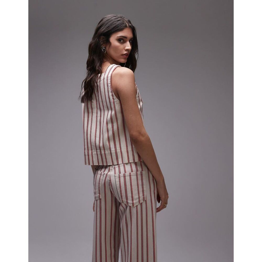 TopShop Stripe Mid Rise Wide Leg Jeans Red/White - Size 24x30 NWOT - Picture 3 of 8